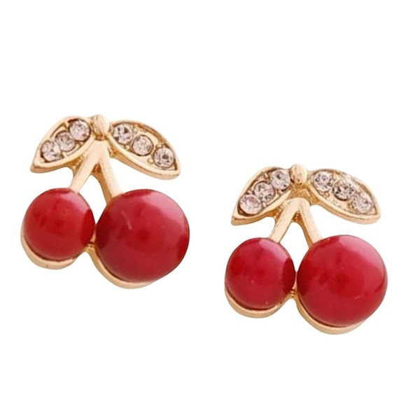 Rhinestone Cherry Stud Earrings - Picture 1 of 5